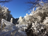 猪苗代湖で見られる樹氷に似た現象です。寒い時期のみ見られる氷の世界です。