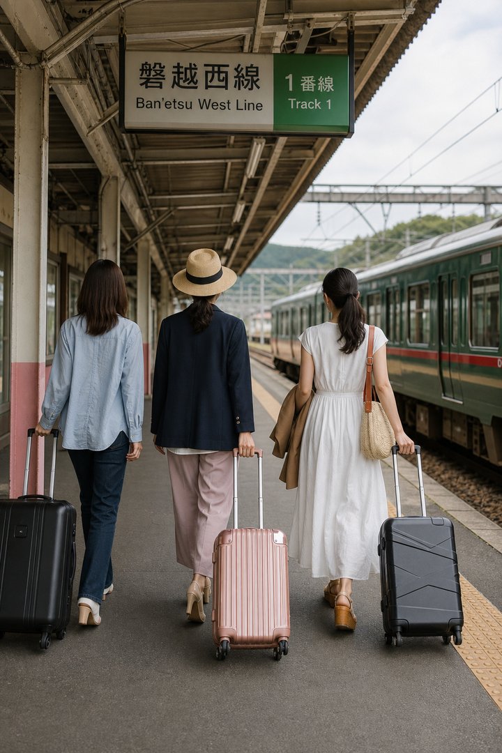 郡山駅ホームを急ぎ足で歩く3人、磐越西線へ