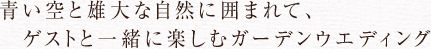 青い空と雄大な自然に囲まれて、ゲストと一緒に楽しむガーデンウエディング